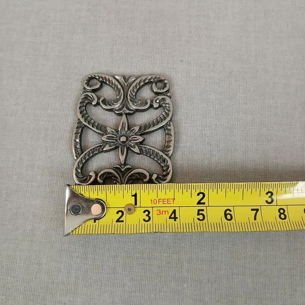 small filigree floral vintage belt buckle scarf slide 2